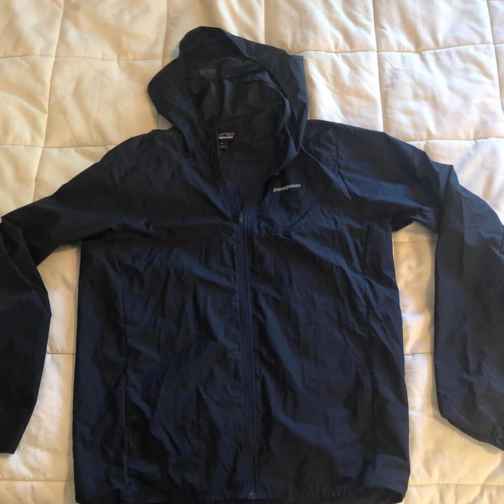 Patagonia Women's Hooded Dark Blue Short Nylon Windbreaker Jacket Sz M